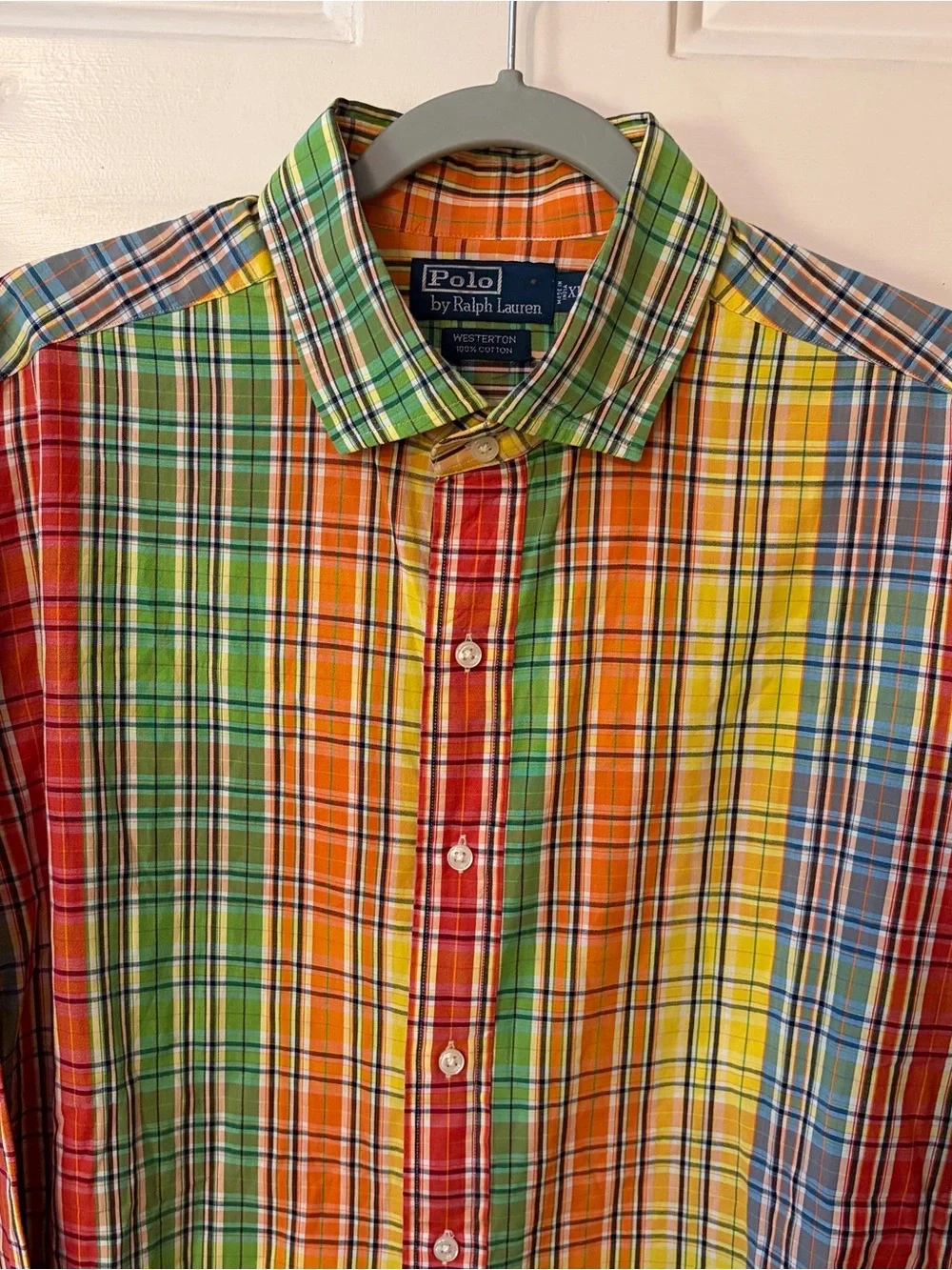 VTG Polo Ralph Lauren Westerton Fun Shirt Rainbow Plaid Button Down Mens XL
